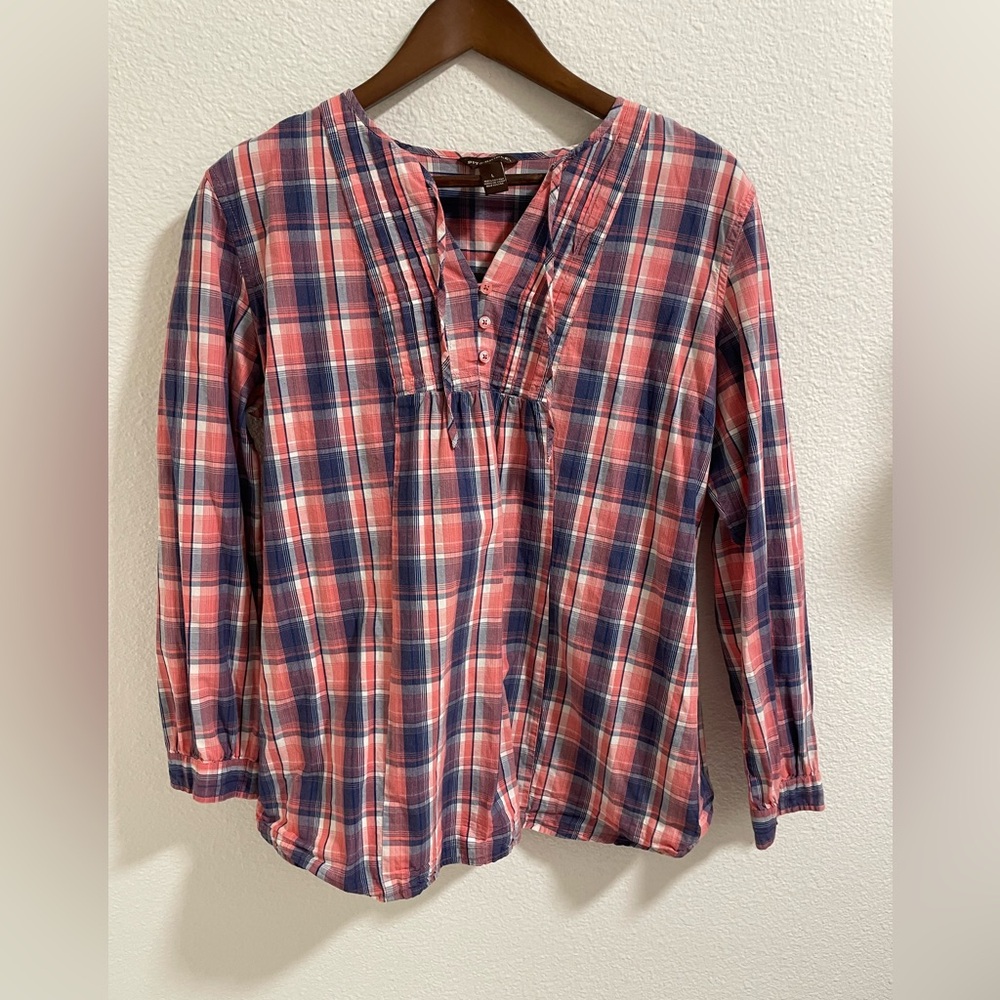 Bit & Bridle pink and Blue Plaid Blouse